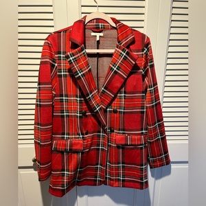 Medium, red blazer from Maurice’s.